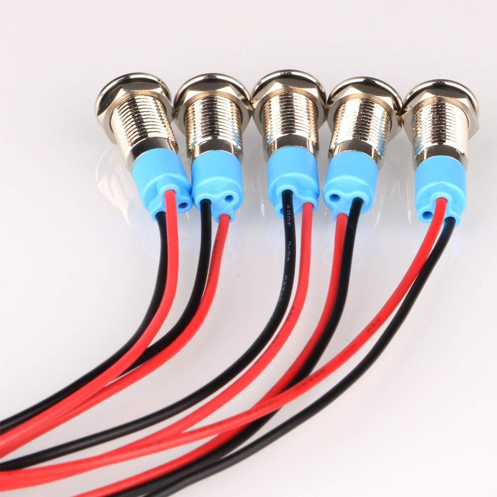 5pcs 8mm LED Metal Indicator Light AC/DC 12-24V Waterproof Signal Lamp Pilot Dash Directional with Wire(Green)