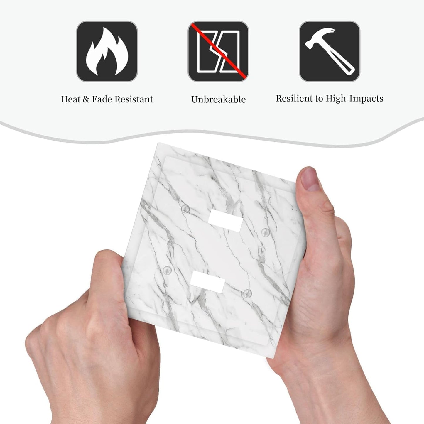 Decorative Light Switch Cover Plate Modern Grey Marble Texture 2 Gang Outlet Covers Double Toggle Wall Plates for Electrical Outlets Switch Plate Covers Faceplate for Kitchen Home Decor