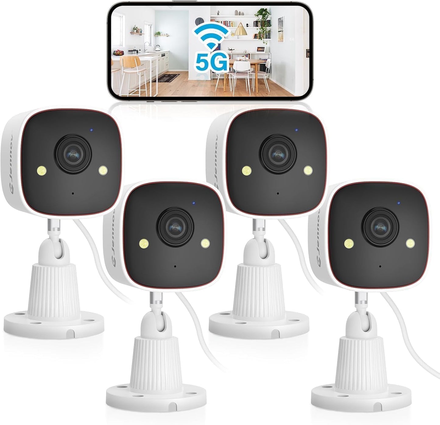 Jennov 2K Security Cameras, WiFi Indoor Cameras for Home Security, Plug in Powered Pet Cams, Dual-Band (5GHz/2.4GHz), Color Night Vision, 2-Way Audio, Human Motion Detection, IP66 Waterproof Outdoor