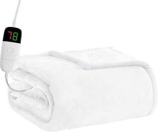 BOMOVA Heated Electric Blanket Throw Size- 50" x 60" Heating Blanket with 10 Heating Levels & 8 Hours Auto Off, Warm Flannel Blanket, Christmas Birthday Gifts for Women