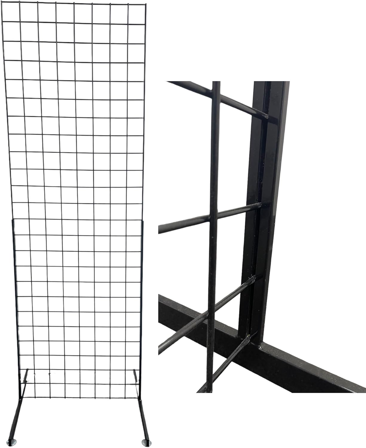 Only Hangers 2' x 6' Grid Wall Panel Floorstanding Display Fixture with Deluxe T-Style Base, Black or White. Three-Pack Combo. (WHITE WITH EZ SLIDE ON LEGS (NO HARDWARE REQUIRED))