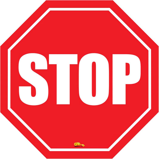 Mighty Line Stop Floor Sign Sticker for Safety, Warning, Heavy-Duty, Peel and Stick, Adhesive, Industrial Quality, 12"