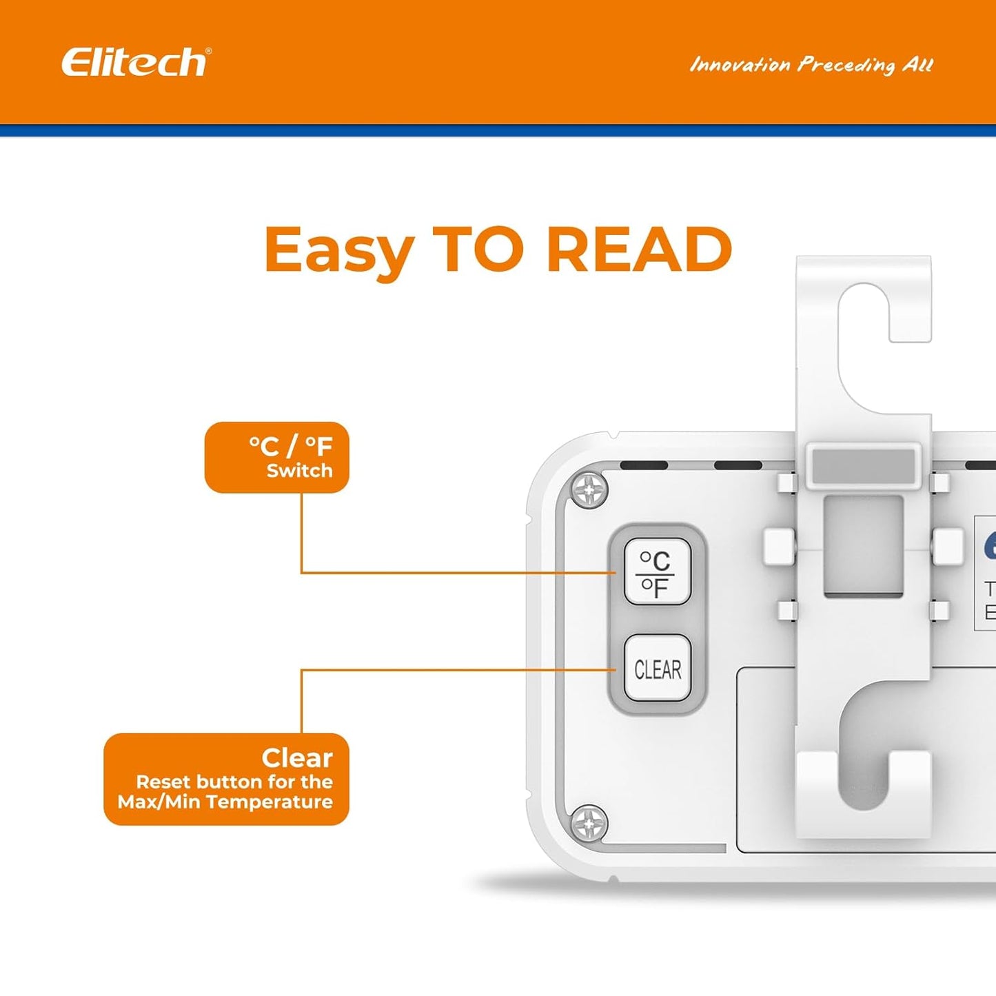 Elitech Fridge Thermometer Digital Freeze Refrigerator Thermometer Waterproof Large LCD Display Max/Min Record Function TM-2T