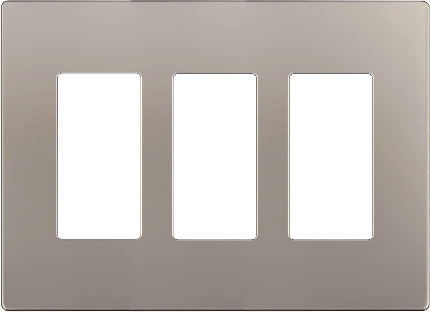 LIDER Matte Finish Decorator Switch Cover, Screwless Wall Plate, Mid-Size 3-Gang 4.88" x 6.77", Unbreakable Polycarbonate Thermoplastic, UL Listed, LSWP-33M-NK, Nickel
