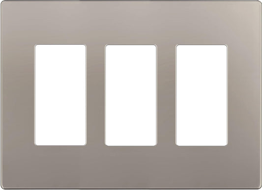 LIDER Matte Finish Decorator Switch Cover, Screwless Wall Plate, Mid-Size 3-Gang 4.88" x 6.77", Unbreakable Polycarbonate Thermoplastic, UL Listed, LSWP-33M-NK, Nickel