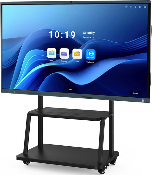 86 Inch Interactive Whiteboard, All in One Electronic Whiteboard for Classroom and Office, 4K Touchscreen Digital Smart Board with Camera and Mics (Board+Movable Stand+Wall Mount)