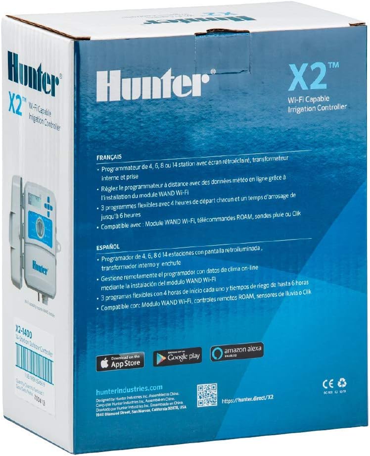 Hunter Hydrawise X2 8 Zone Sprinkler Controller, Outdoor Irrigation Timer for Lawn and Garden, Weather Based Scheduling, Cycle and Soak, Smart Controller Ready with Optional WiFi Module