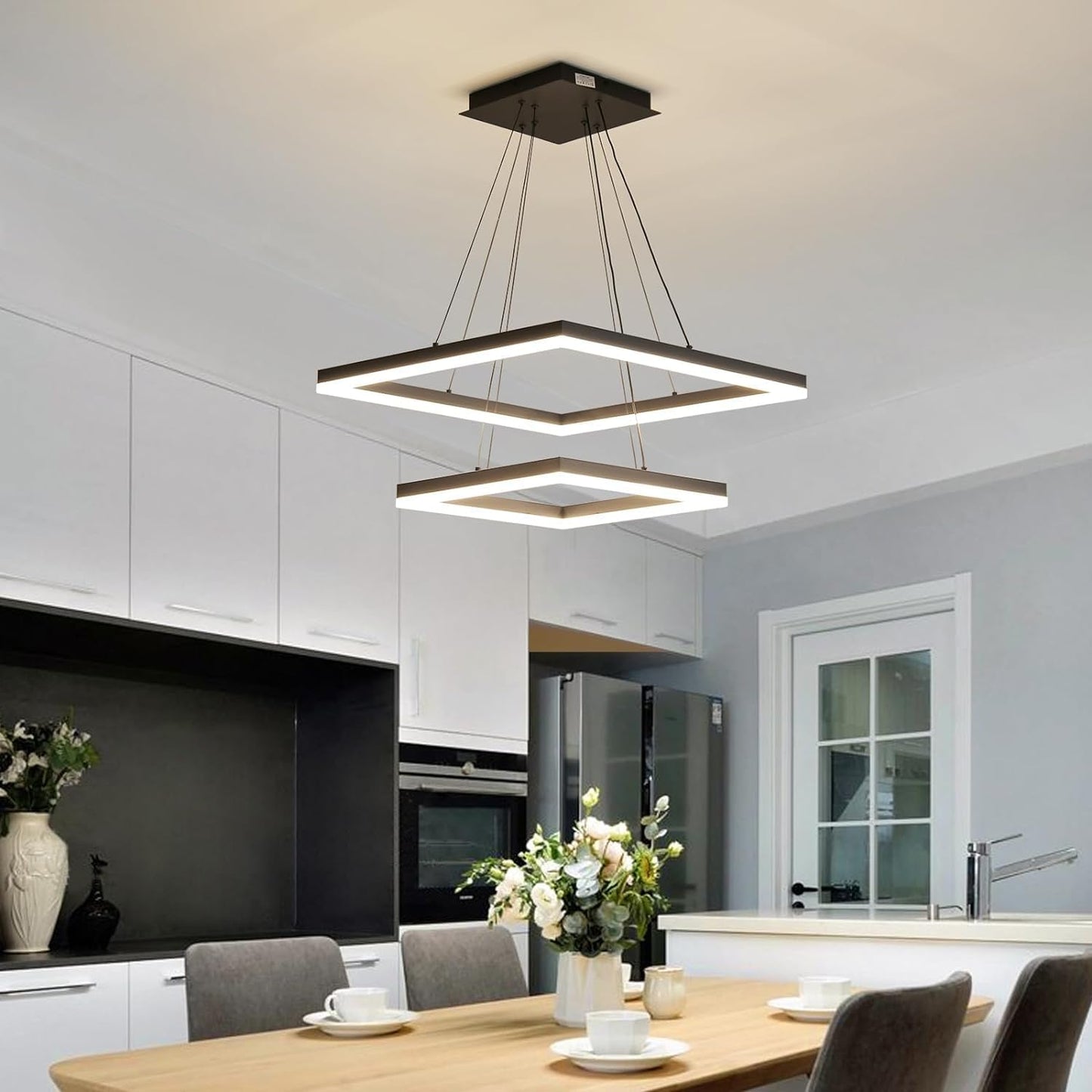 Modern Ceiling Chandelier, with Remote Control Dimmable 3 Color Mode & Brightness (Warm & Cool & Neutral Light) Ceiling Chandelier, Acrylic Anti-Flicker Dining Light Fixture for Kitchen