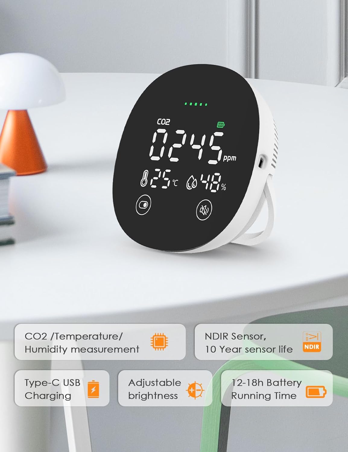 CO2 Monitor, 3 in 1 CO2 Detector Temperature and Humidity Air Quality Monitor Carbon Dioxide Detector for Travel Portable CO2 Tester Indoor Air Quality Monitor for Home School Office