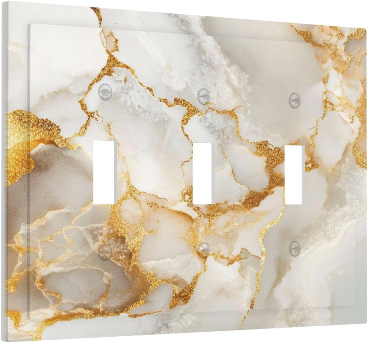 Gold Marble Crack Simple Abstract Print Decorative Switch Plates 3 Gang Wall Plate Triple Toggle Light Switch Cover Faceplate Electrical Wall Panels for Bathroom Kitchen Home Decor