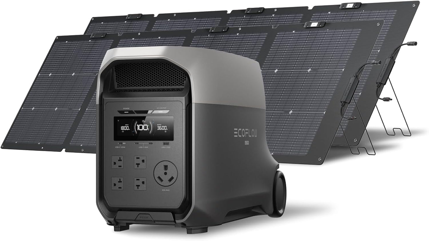 EF ECOFLOW DELTA 3 Ultra Portable Power Station with 2X220W Solar Panels, 3072Wh LiFePO4 Battery, 3600W (Surge 7200W) Output, Solar Generator for Home Use, Camping Accessories, Emergencies & RV Backup