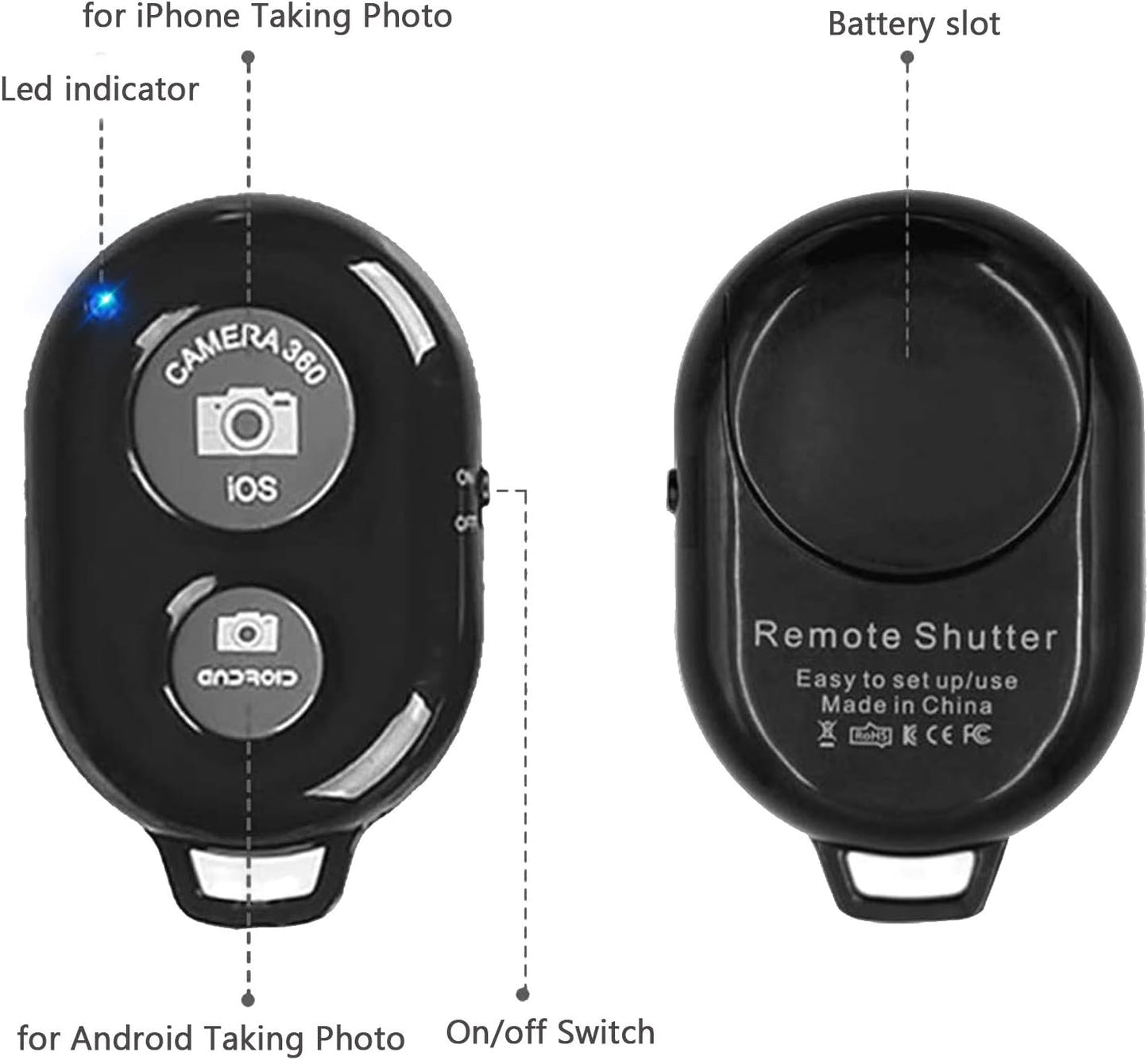 Cellphone Remote Shutter for Smartphones and Tablets, AOQIYUE Wireless Camera Remote Control Compatible with iPhone/Android Cellphone Wrist Strap Included (Black+Pink)