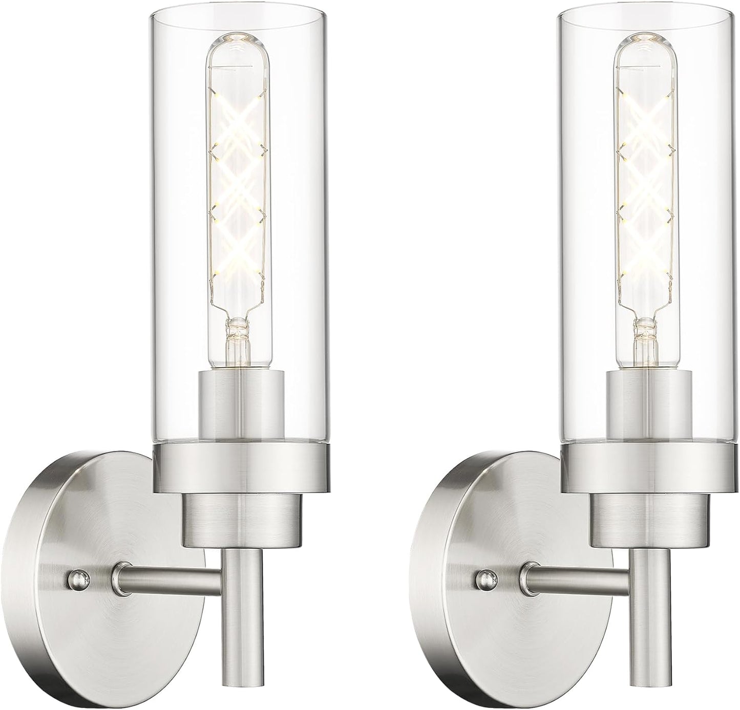 Emak Modern Wall Lights, Brushed Nickel Wall Sconces Set of 2, Bathroom Vanity Light with Clear Glass Shade for Bathroom, Bedroom, Living Room, Hallway, WS085-BN-2PK