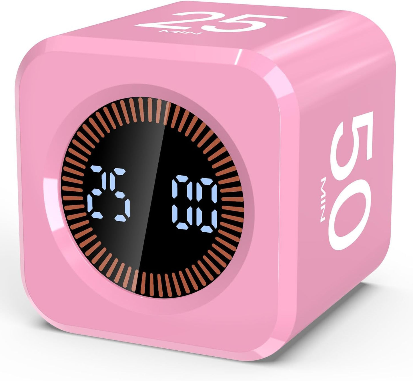 Pomodoro Timer Cube Visual Productivity Flip Timer for Kids Classroom Desk, 5/10/25/50min&Custom Countdown, Silent&Sound Mode Digital Cube for ADHD Study Work School Game Kitchen (Pink)