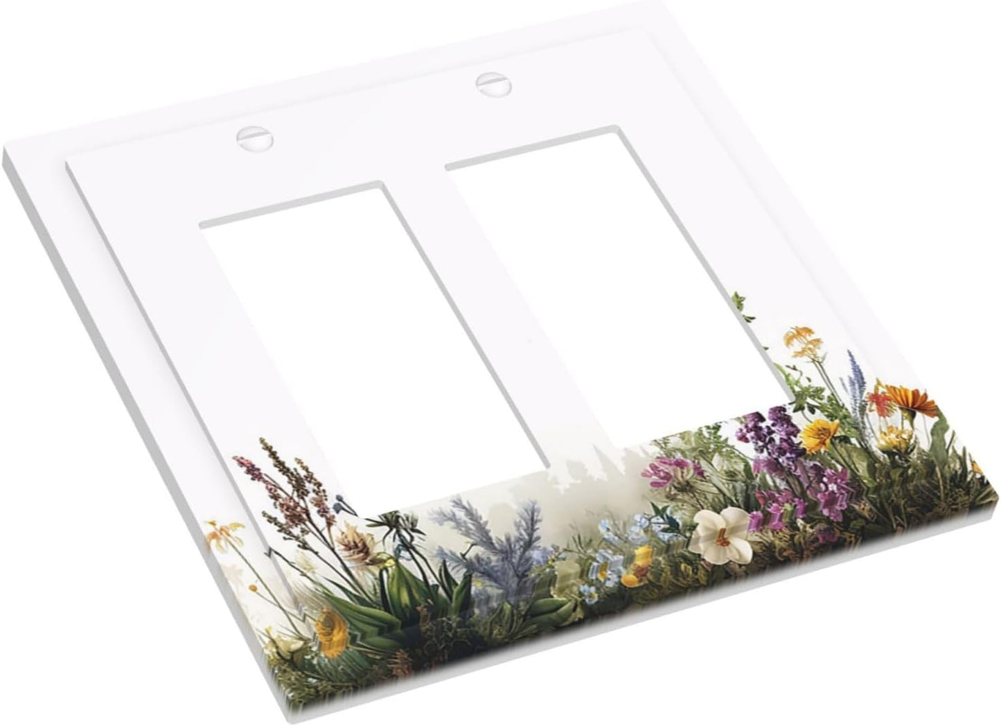 Decorative Outlet Covers White Background Colorful Flowers Plants Green Leaves 2 Gang Double Rocker Light Switch Cover Plate Electrical Switch Plate Cover Decorate GFCI Wall Plate for Bedroom Home