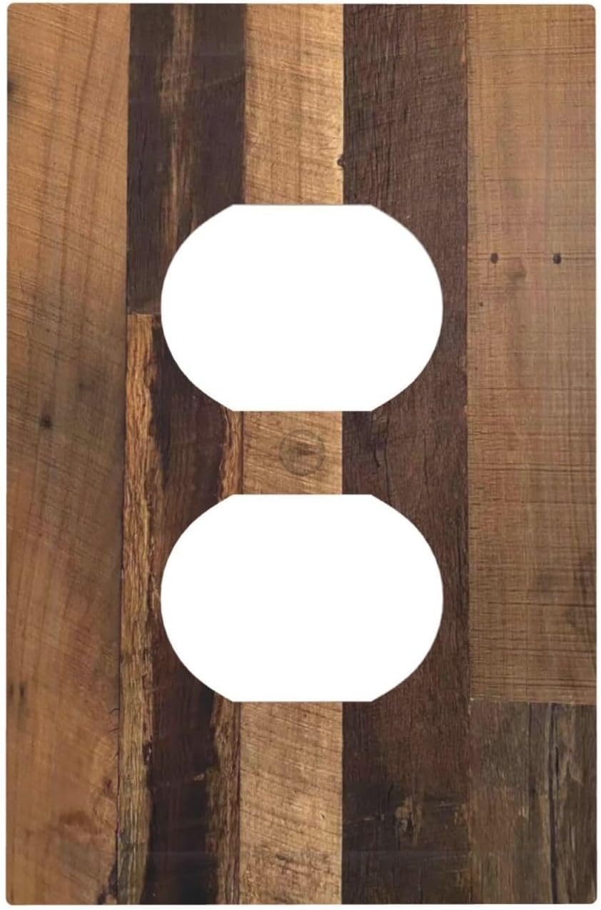 Rustic Brown Wood Vintage Wood Board Outlet Covers 1 Gang Duplex Light Switch Cover Decorative Switch Plates Electrical Receptacle Faceplate Wall Plate For Farmhouse Cabin Decor