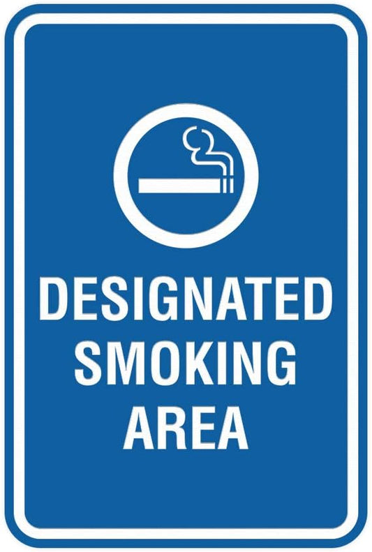 Signs ByLITA Portrait Round Designated Smoking Area Sign with Adhesive Tape, Mounts On Any Surface, Weather Resistant, Indoor/Outdoor Use (Blue) - Large 2 Pack