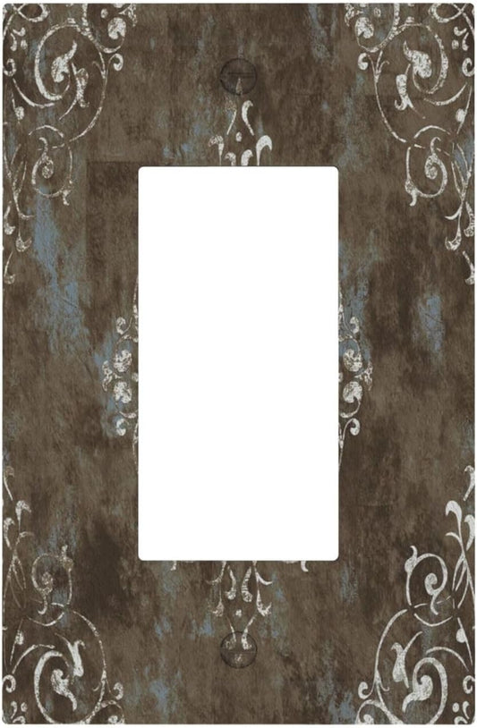Gothic Vintage Abstract Brown Patterns 1 Gang Rocker Light Switch Covers Single Decora Outlet Wall Plate Decorative Switchplate Faceplate GFCI for Country Bathroom Bedroom Decor