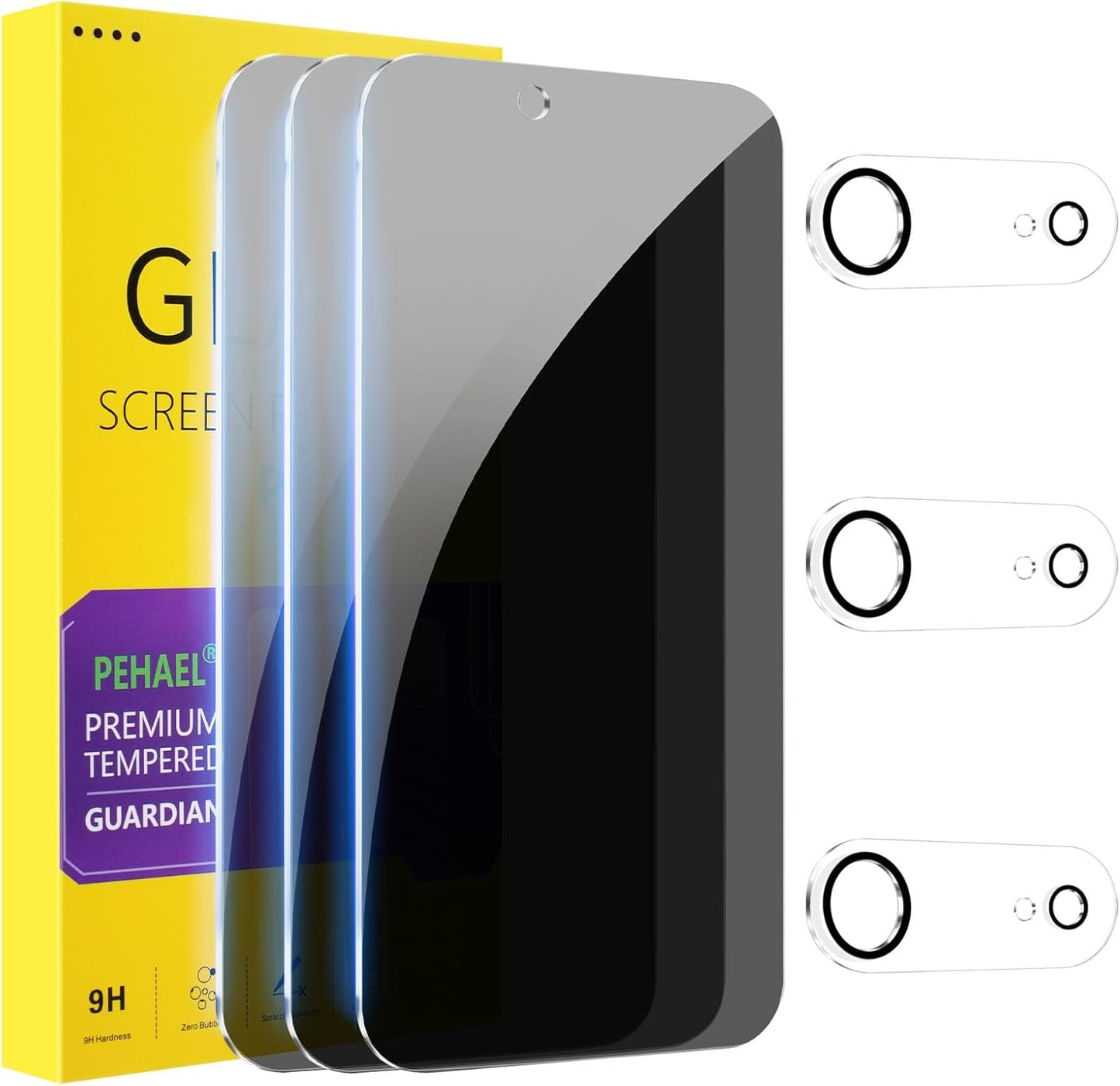 PEHAEL 3+3Pack for iPhone Air Privacy Screen Protector with Camera Lens Protector Full Coverage Anti-Spy Tempered Glass Film 9H Hardness Easy Installation Bubble Free [6.5 inch]