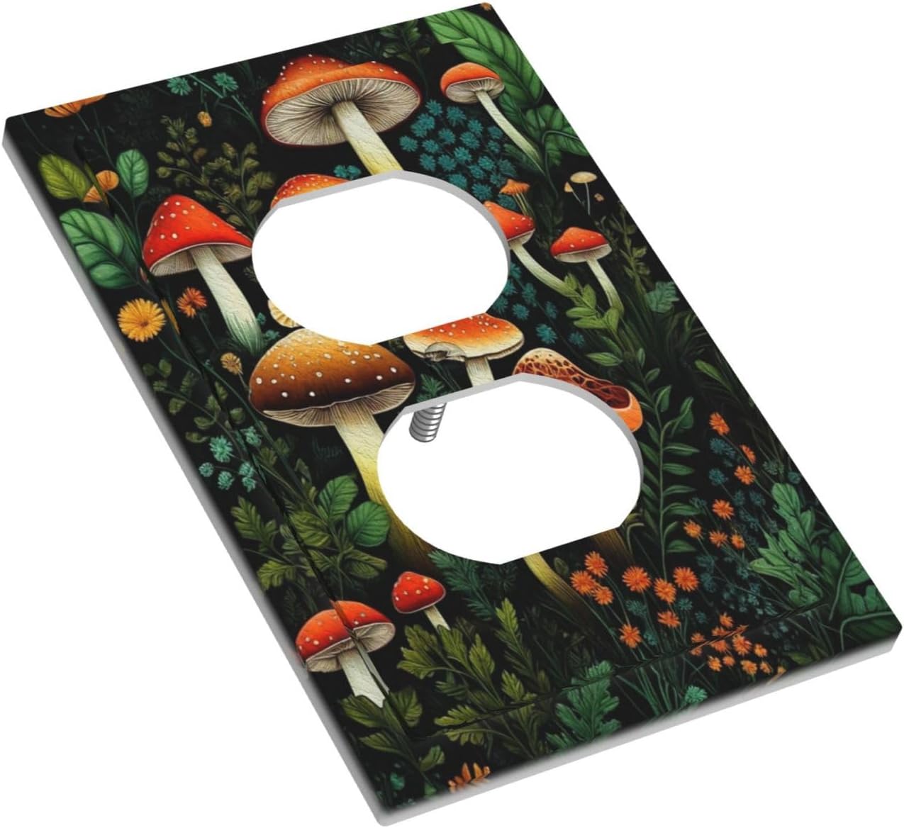 Decorative Outlet Covers Boho Red Mushroom Green Leaf Plants Floral 1 Gang Wall Plate Receptacle Duplex Light Switch Cover Plate Single Dual Plug Covers Electrical Switchplate Faceplate
