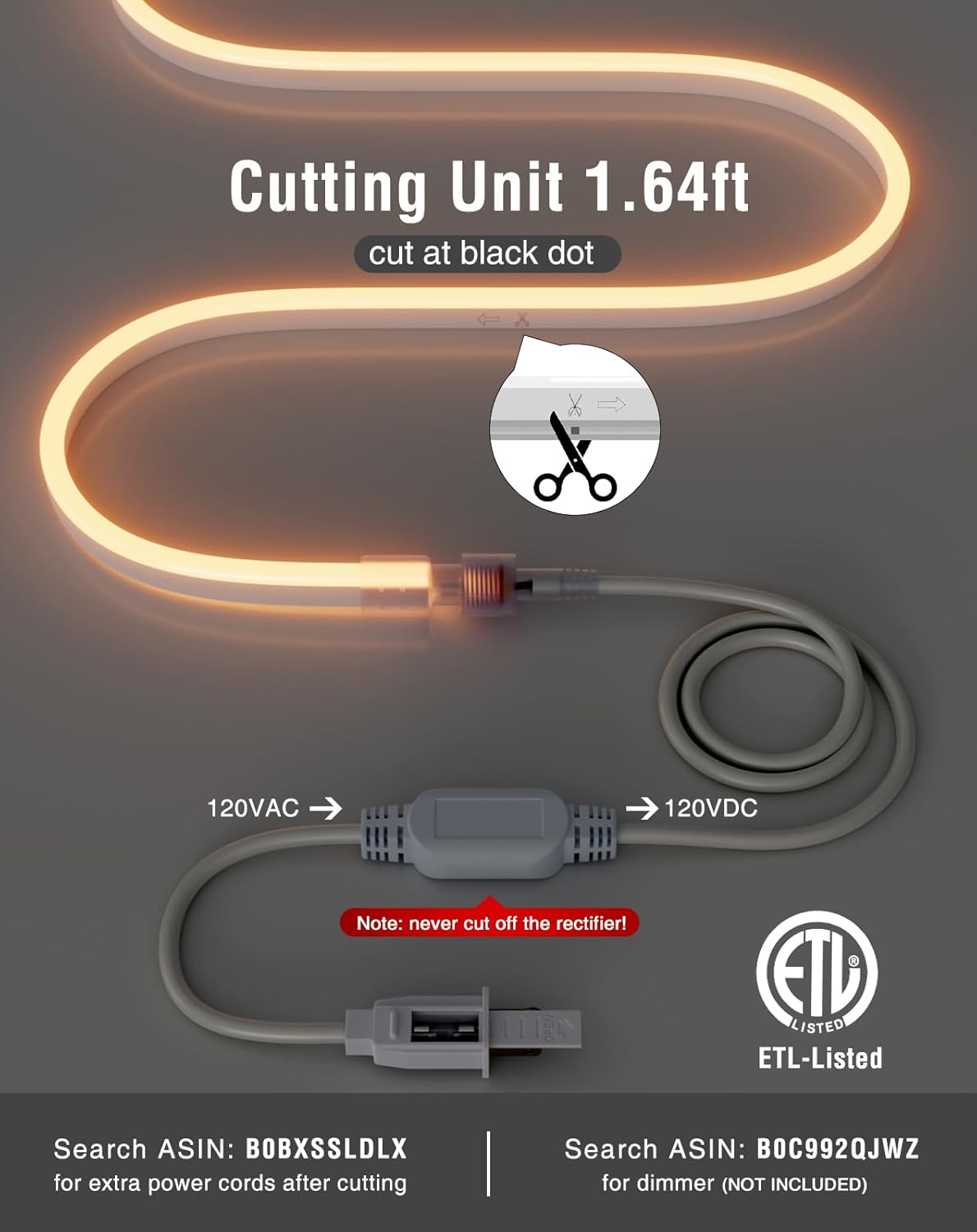 Shine Decor LED Neon Rope Lights AC 120V, Expandable & Cuttable 120LEDs/M Bright Strip Lighting, ETL Cold-Resistant & IP65 Waterproof for Indoor Outdoor, 8x16mm, 2500K Warm White, 131.2ft
