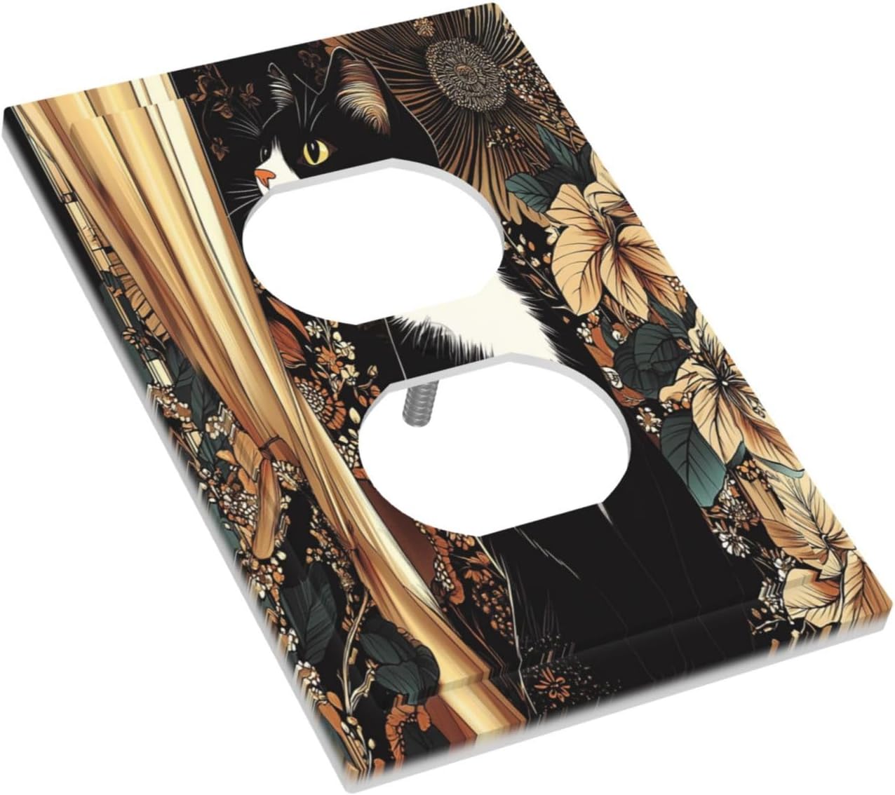 Outlet Covers Boho Mandala Floral Black Cat Vintage Flower 1 Gang Duplex Light Switch Cover Decorative Switch Plates Electrical Receptacle Faceplate Wall Plate For Farmhouse Home Decor
