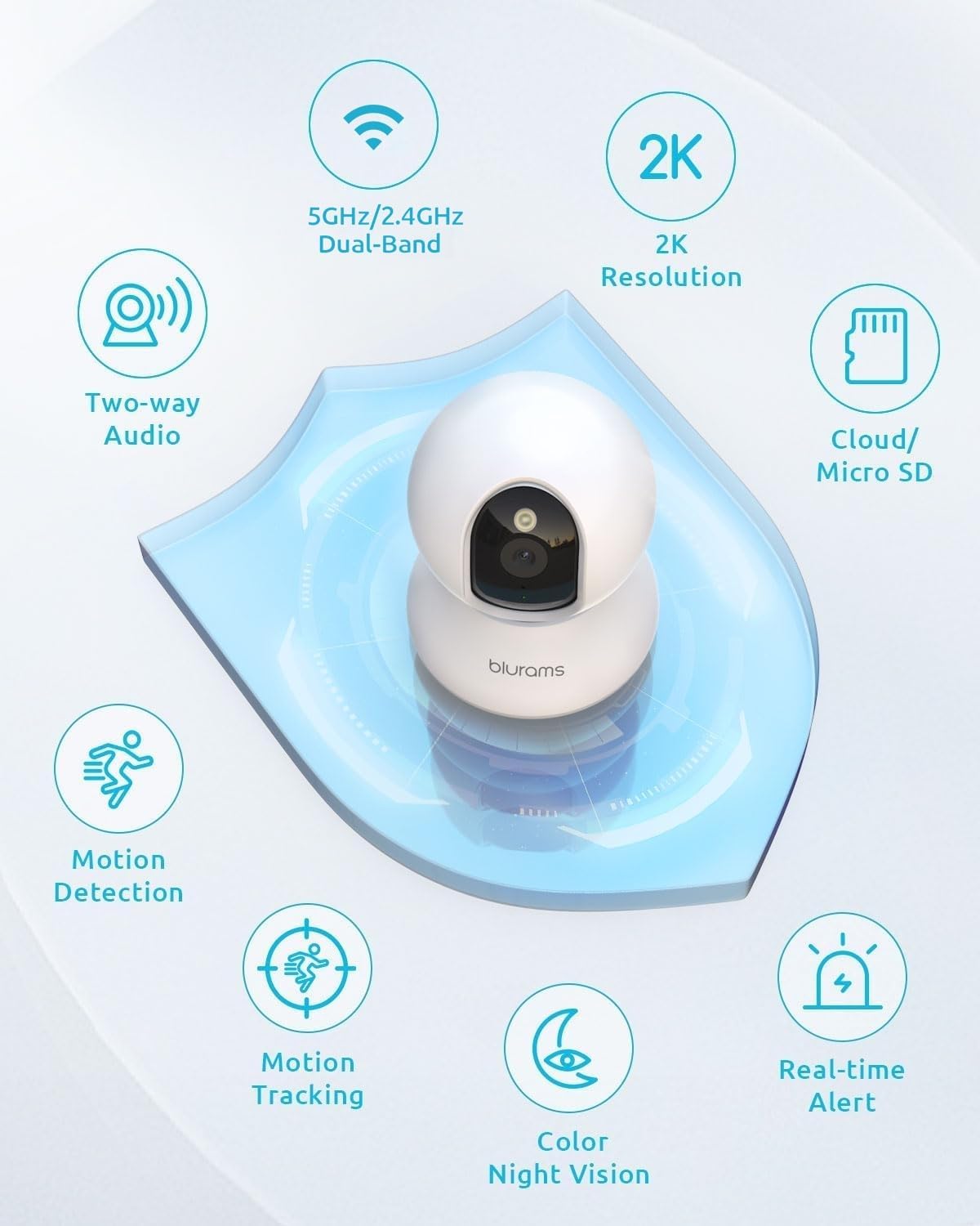 blurams 5G Pet Camera 2K, 360° PTZ Dog Camera with Phone App, Indoor Cameras for Home Security w/Dual-Band WiFi6, 2-Way Audio, Motion Tracking, Color/IR Night Vision, Siren, Cloud&SD