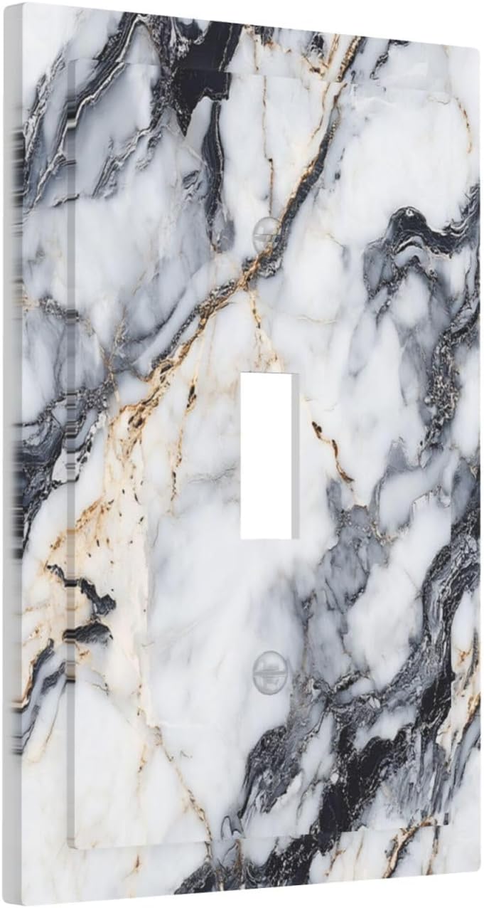 Decorative Light Switch Cover Plate Black Gold Marble Abstract Modern Luxury 1 Gang Single Toggle Wall Plate Electrical Outlet Covers Decorate Switch Plate Cover for Bedroom Home Decor