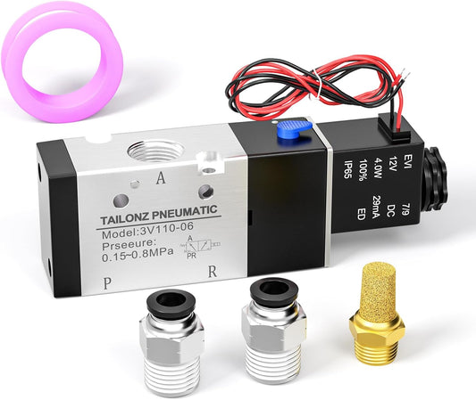 TAILONZ PNEUMATIC 1/4"NPT Solenoid Valve 3V210-08 DC12V Single Coil Pilot-Operated Electric 2 Position 3 Way Connection Type(Outlet wire)