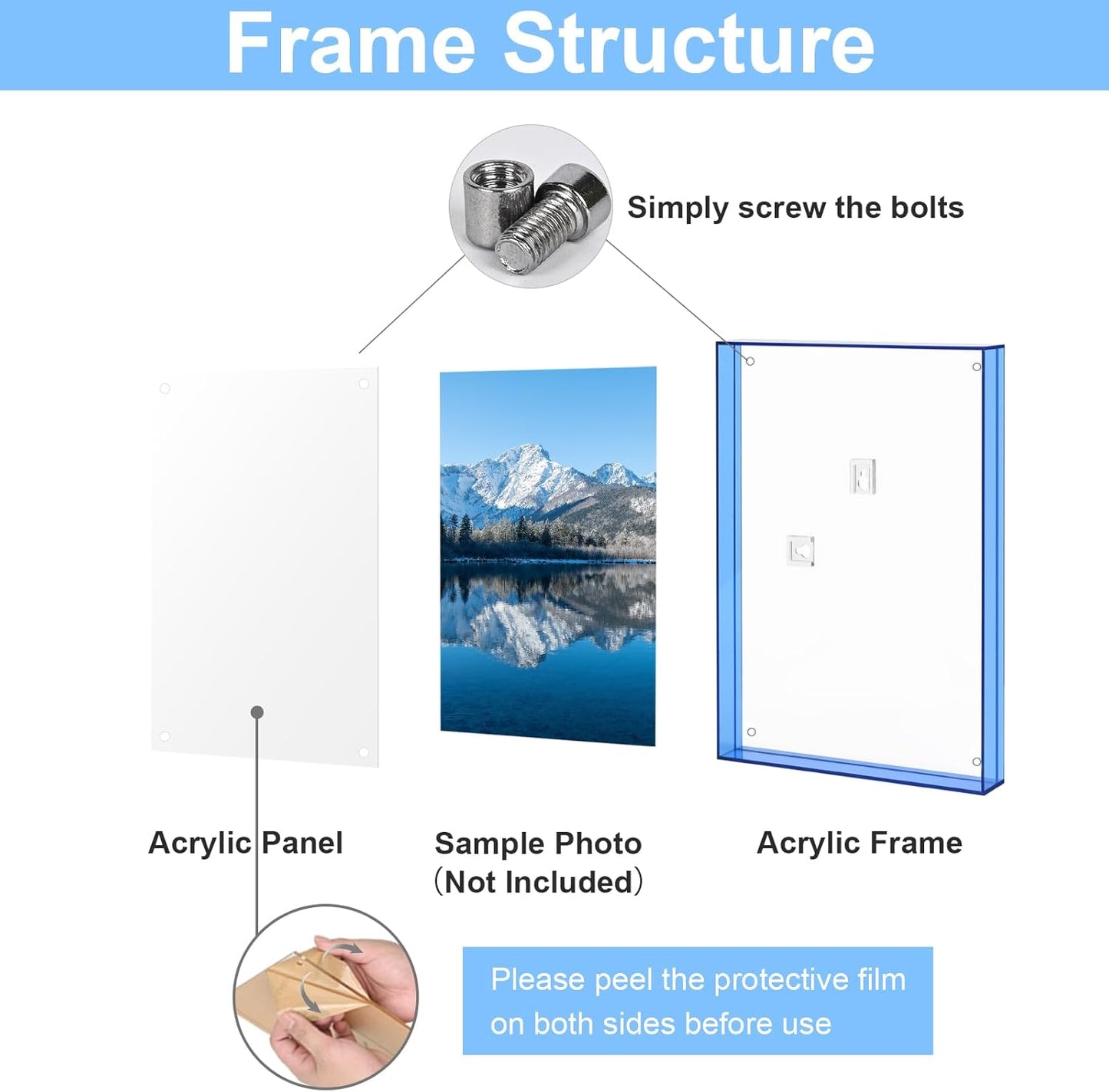 5x7 Picture Frame, Stunning Color Acrylic Photo Frames, Wall & Tabletop Display Frames, Modern Floating Style for Home Office Decoration, Blue (1 Pack)