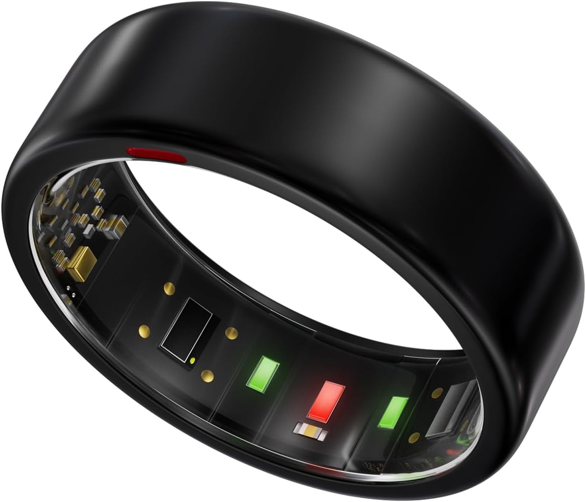 Smart Ring for Women Men- Sleep/Fitness/Stress/Heart Rate Tracker- Menstrual Records - 7 Days Battery Life - Wireless Charging - No APP Subscription - iOS & Android Compatible (Black, Size 9)
