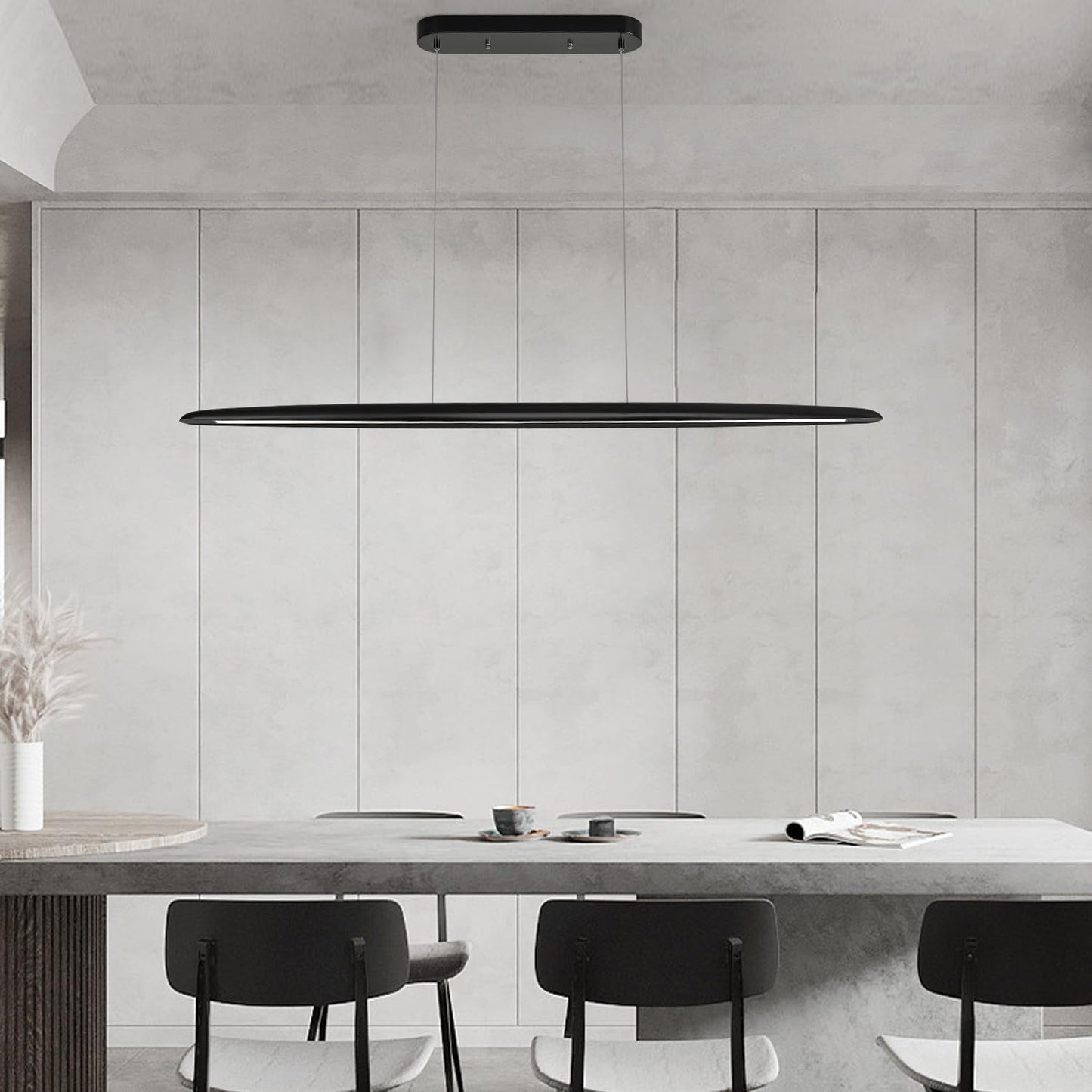 59inch Integrated Led Pendant Light 40w Dimmable Wood Black Linear Pendant Lighting Led Modern Island Light with Black Finish for Living Room Dining Room Billiard & Pool Lights