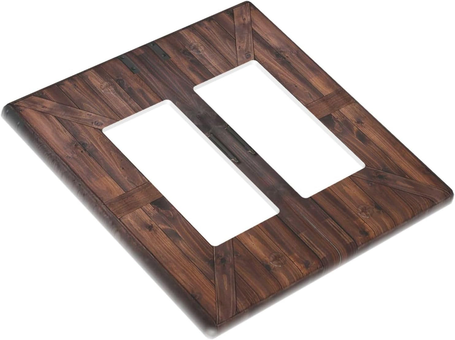 Decorative Outlet Covers Vintage Brown Farmhouse Barn Door 2 Gang Light Switch Cover Plate Double Rocker Wall Plates for Electrical Outlets Switch Plate Covers for Bedroom Home Decor