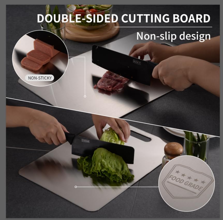 Katuchef Titanium Cutting Board 2025 New Upgrade Pure Titanium Cutting Boards for Kitchen Double Sided Cutting Boards Non Toxic,Hygiene Durable Chopping Board Suitable for Dishwasher Safe(18.11*11.81)