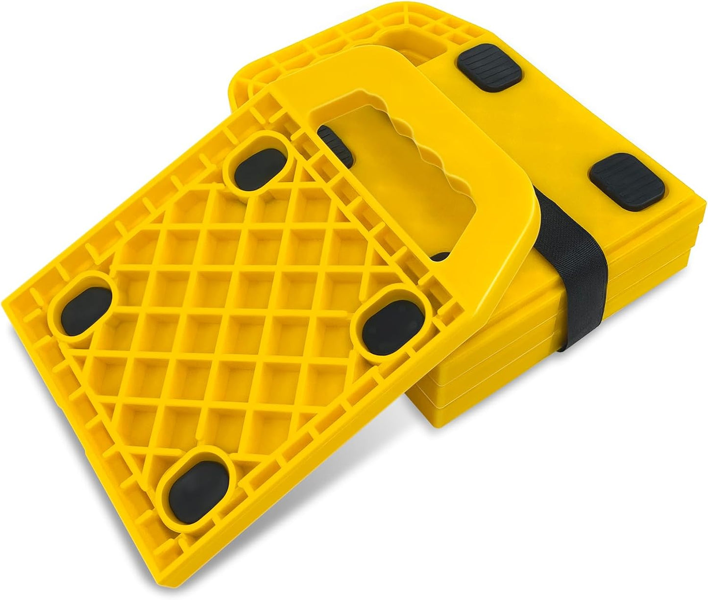 ROBLOCK RV Stabilizing Jack Pads with Anti-Slip Rubber Mats,4 Packs Sink Resistant Rv Leveling Pads with Handle, Interlocking Design RV Stabilizer Jack Blocks for Trailer Camper Motorhome, 6.5" x 6.5"