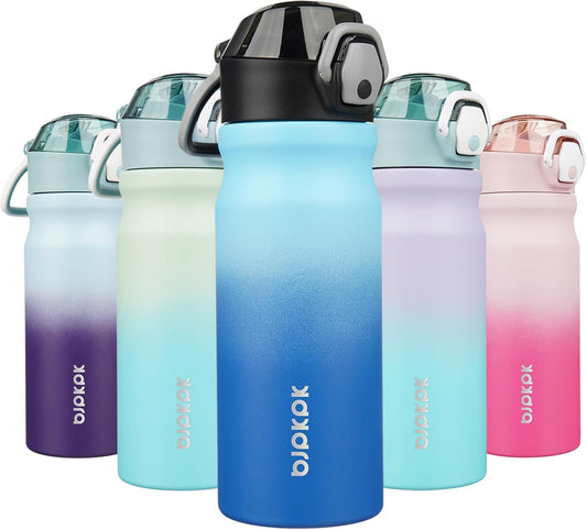 BJPKPK Water Bottle with Straw 18oz Insulated Water Bottles Reusable Stainless Steel Metal Thermal Flask with Leak Proof Lockable Lid and Carry Handle,Sky