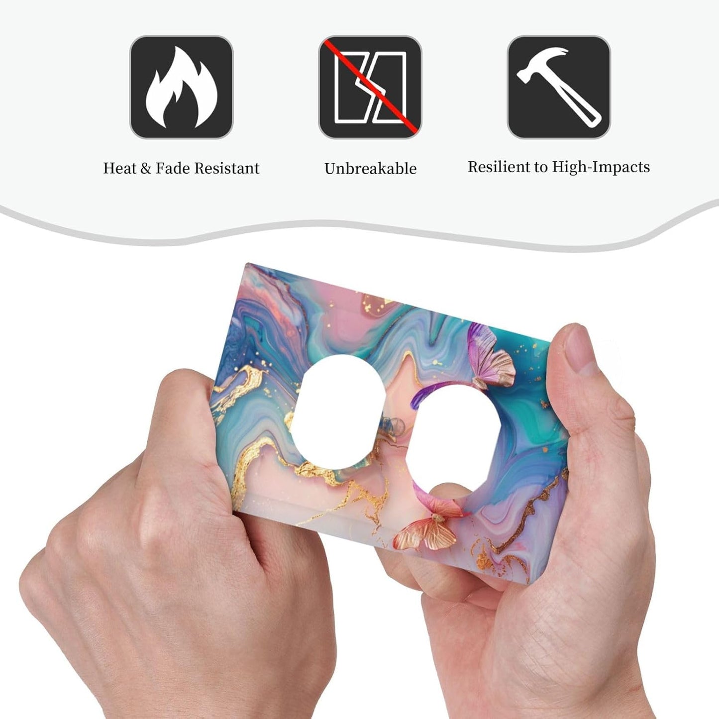 Colorful Marble Butterfly Gold Glitter Abstract Print Outlet Covers 1 Gang Duplex Light Switch Cover Decorative Switch Plates Electrical Receptacle Faceplate Wall Plate for Bed Room Living Room Decor