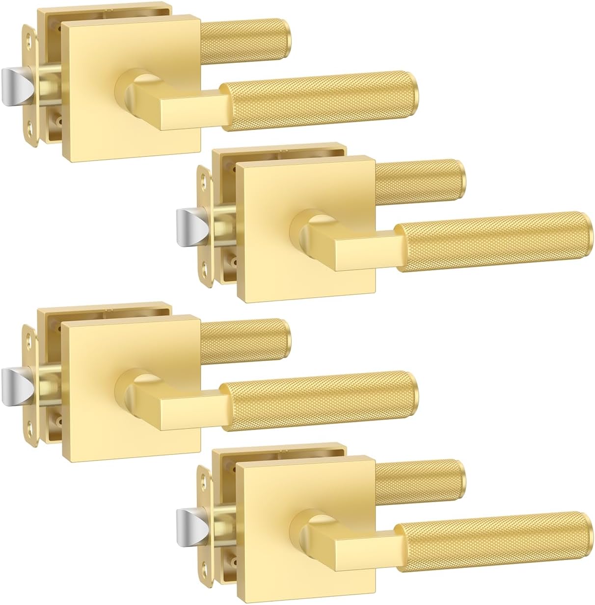 Asidrama 4 Pack Gold Passage Door Handles, Door Lever with Door Knobs Indoor for Bedroom or Bathroom, Heavy Duty Door Handles Interior with Locks for Left Right Sided Doors