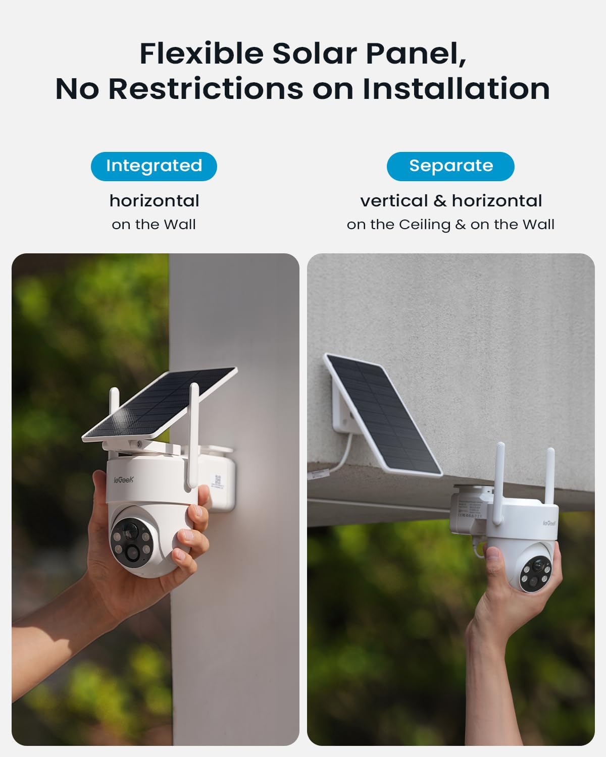ieGeek Solar Security Camera Wireless Outdoor – 2K 3MP WiFi Camera with Removable Solar Panel, Long Battery Life, 360° Pan Tilt, Color Night Vision, AI Detection, 2-Way Audio, IP65 for Home Security