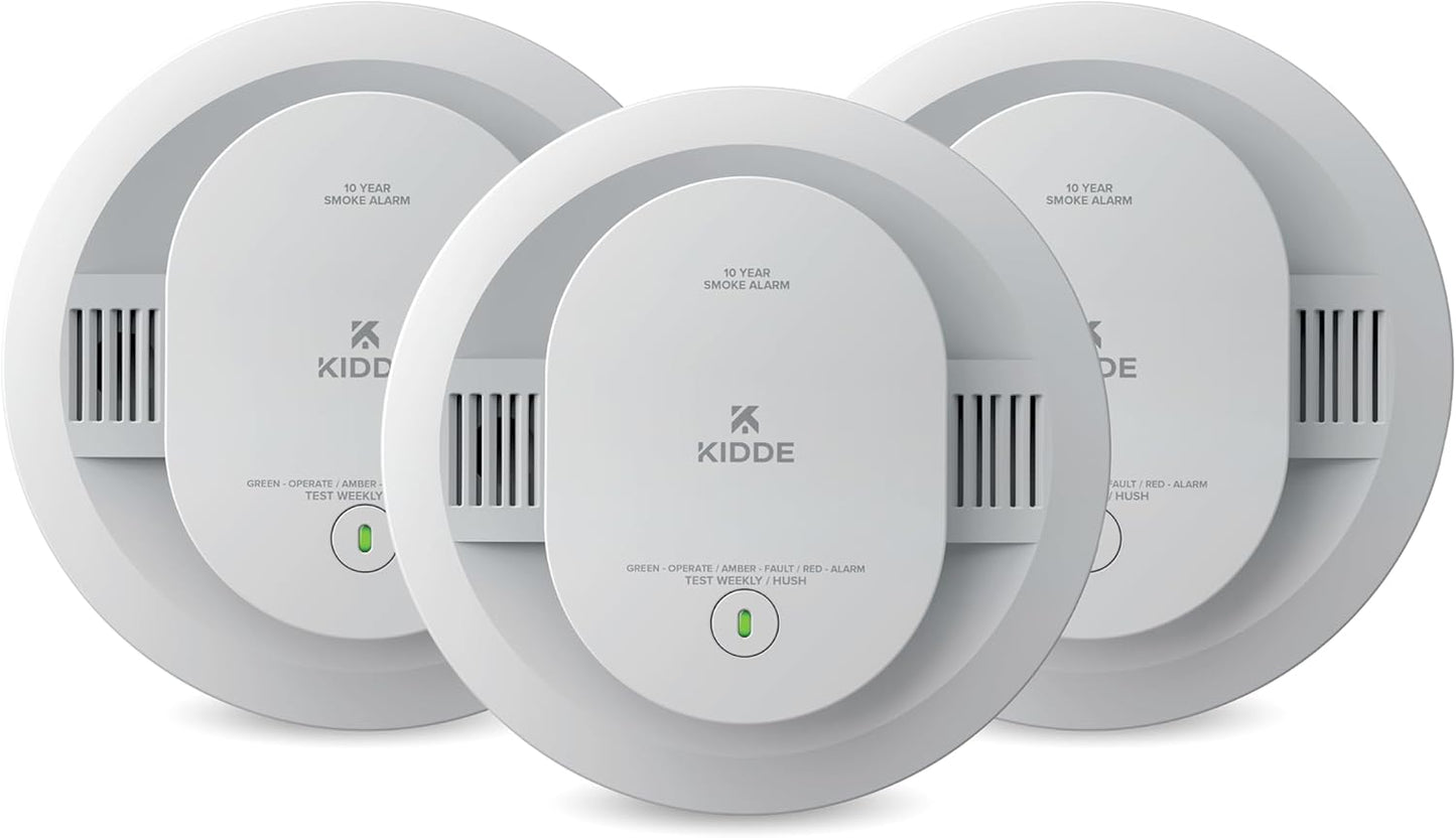 Kidde Smoke Detector, 10-Year Battery Powered, LED Warning Light Indicators, 3-Pack