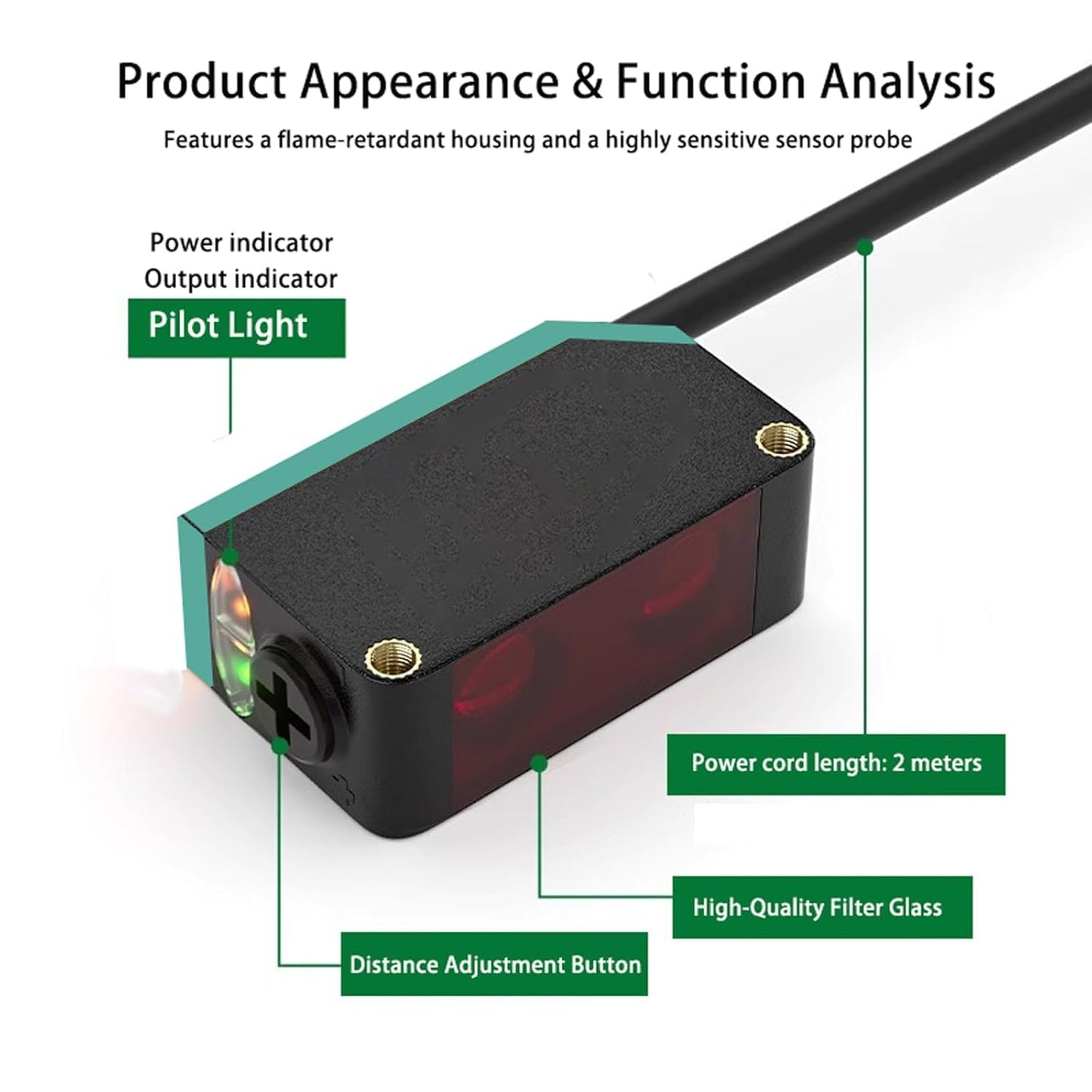 BG-38P Photoelectric Sensors,Background Suppression Diffuse Photoelectric Sensor,Sensing Distance 5-350mm,10–30VDC,PNP Output,Detection Distance Unaffected by Object Color