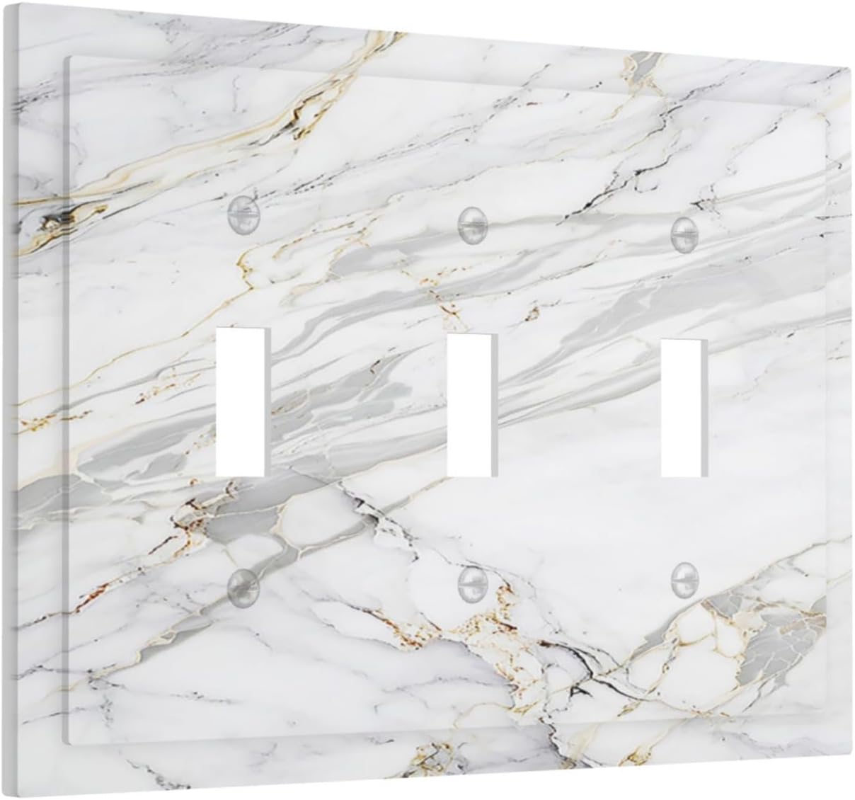 Decorative Light Switch Cover Plate Gray Gold Marble Abstract Modern Luxury 3 Gang Wall Plate Triple Toggle Switch Plate Covers Electrical Outlet Cover for Bedroom Home Decor
