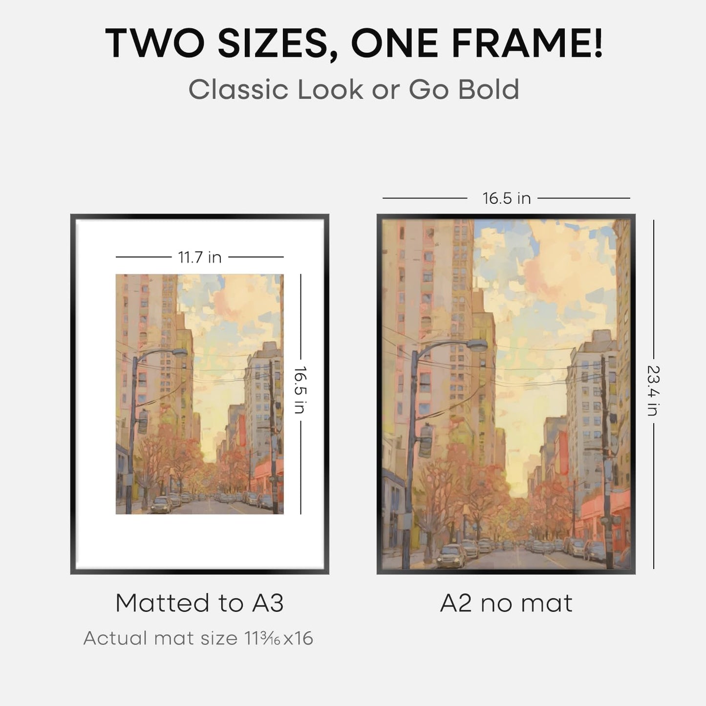 Homeoforia A2 Picture Frame Black, High End Metal 16.5 x 23.5 inch Poster Frames with Mat 11.7 x 16.5 for Photo, A2 Size Frame Matted to A3 Print, 16.5 by 23.4 Hanging Frames, Tempered Glass, Set of 4
