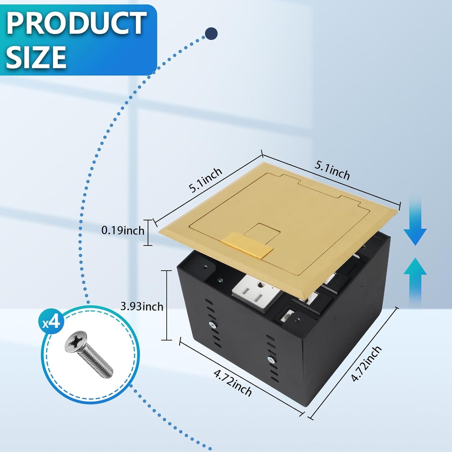 KYHSHJ Recessed Flat Hidden Socket Kit with 2 * 15A Receptacle，4.8A 1 USB-A Ports &1 USB-C Port+3-Port RJ45 Datacom Receptacle. Internal Height Adjustable，Corrosive Resistant Hardware,Brass