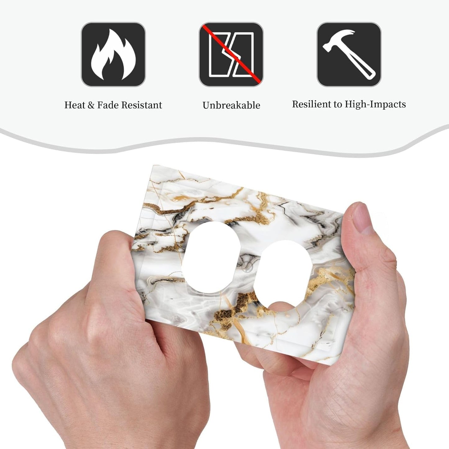 Luxurious Marble Abstract White Gold Tile Modern Simplicity Outlet Covers 1 Gang Duplex Light Switch Cover Decorative Switch Plates Electrical Receptacle Faceplate Wall Plate for Bathroom Kitchen Home