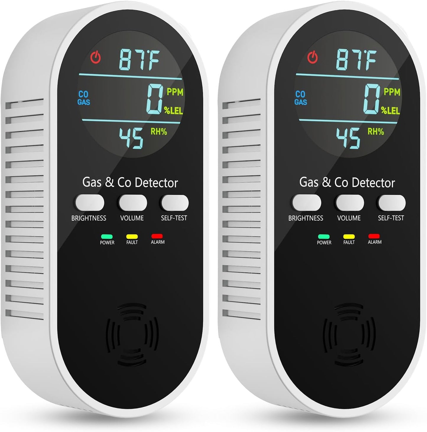 5-in-1 Carbon Monoxide Detectors, Natural Gas Leak Detector, Plug-in & Battery Backup Co Detector, HD Digital Display, CO Gas Temp Humidity Sensor, 2-Pcs, Black