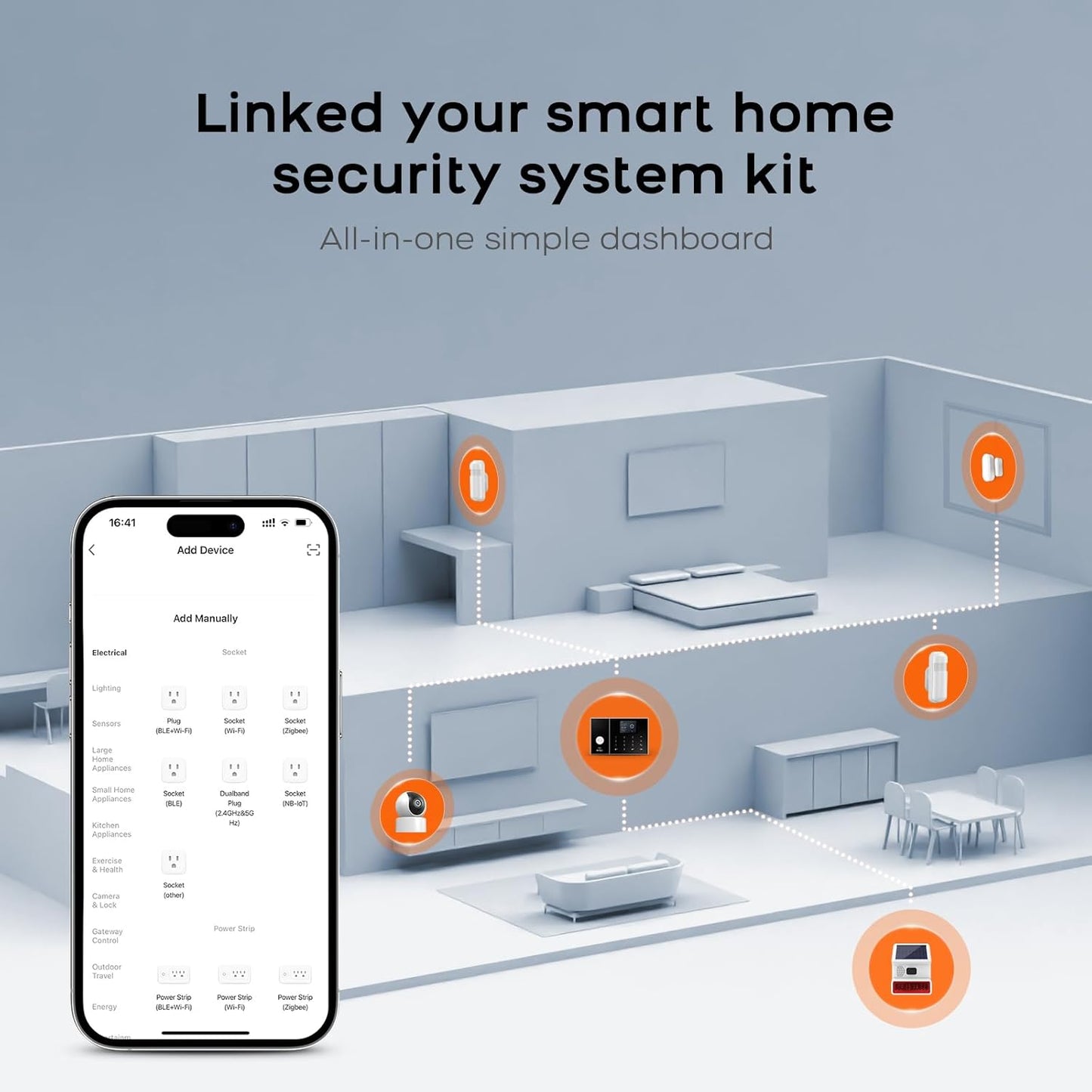 LWOHSI Alarm System for Home Security,Wireless Home Security Systems with Tuya APP Alerts,6 Door/Window Sensor,3 Motion Detectors,Remote,Work with Alexa and Google for Villa,Apartment,Kids Safety