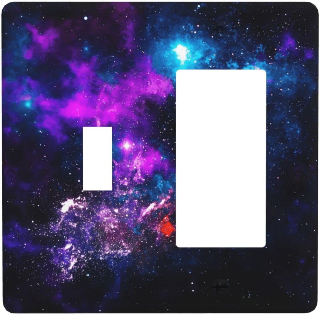 Outer Space Colorful Starry Sky Galaxy Planet Outlet Covers 1 Toggle 1 Rocker Combination Decorative Wall Plate Electrical Switch Plates Light Switch Cover Plate for Bed Room Living Room Decor