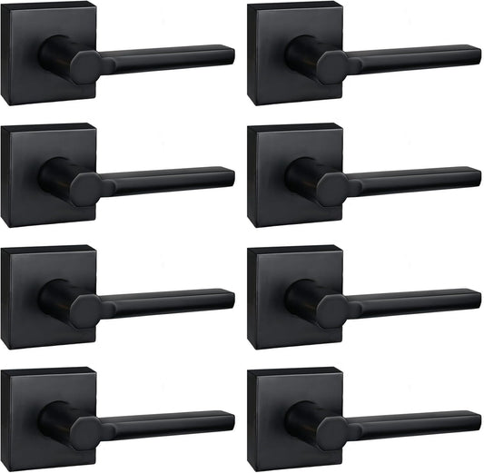 8 Pack Dummy Door Levers in Matte Black, Heavy Duty Interior Handle Lock for Closet Pantry, Non-Turning, Single Sided, Reversible for Left/Right Hand