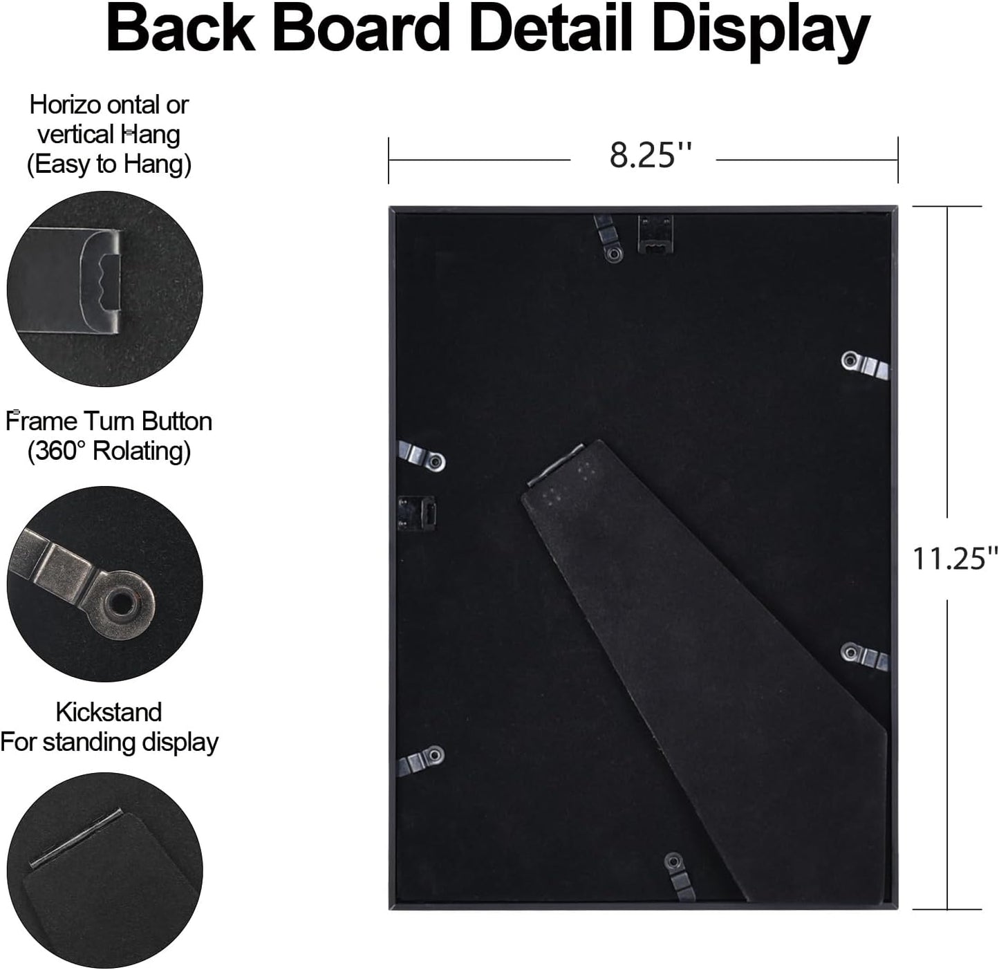 8x11 Picture Frame, Black Aluminum Metal Photo Frames with HD Glass, Fits 7x9 with Mat or 8 x 11 without Mat, Display for Wall and Table